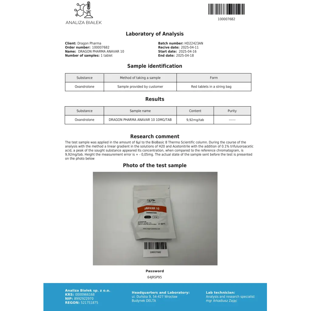 Anavar 10 Dragon Pharma